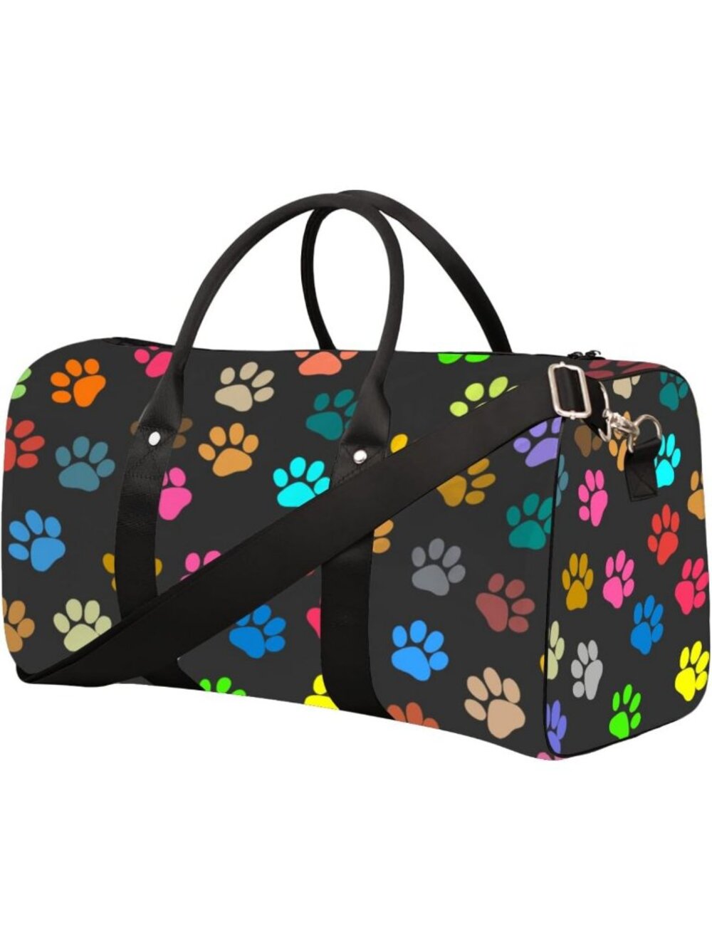 Colorful Dog & Cat Paw Prints Travel Duffel Bag | Gym, Weekender, Overnight Bag